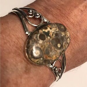 Viper Skin Jasper Stamped 925 Sterling Silver cuff Bracelet
